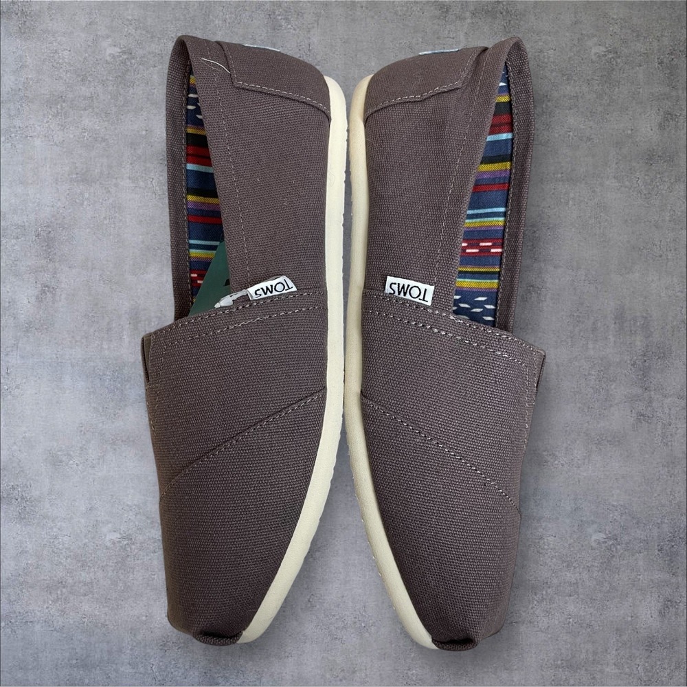 TOMS Alpargata Slip On Loafer Shoes Womens 8.5 Ash Taupe Canvas Flats New - Picture 5 of 7